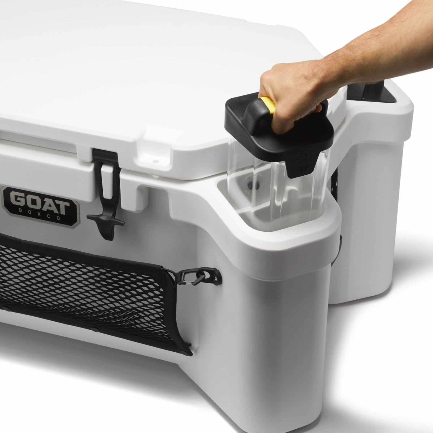 GOAT HUB 70 | 70-Quart Rotomolded Cooler with Built-In Dry Storage